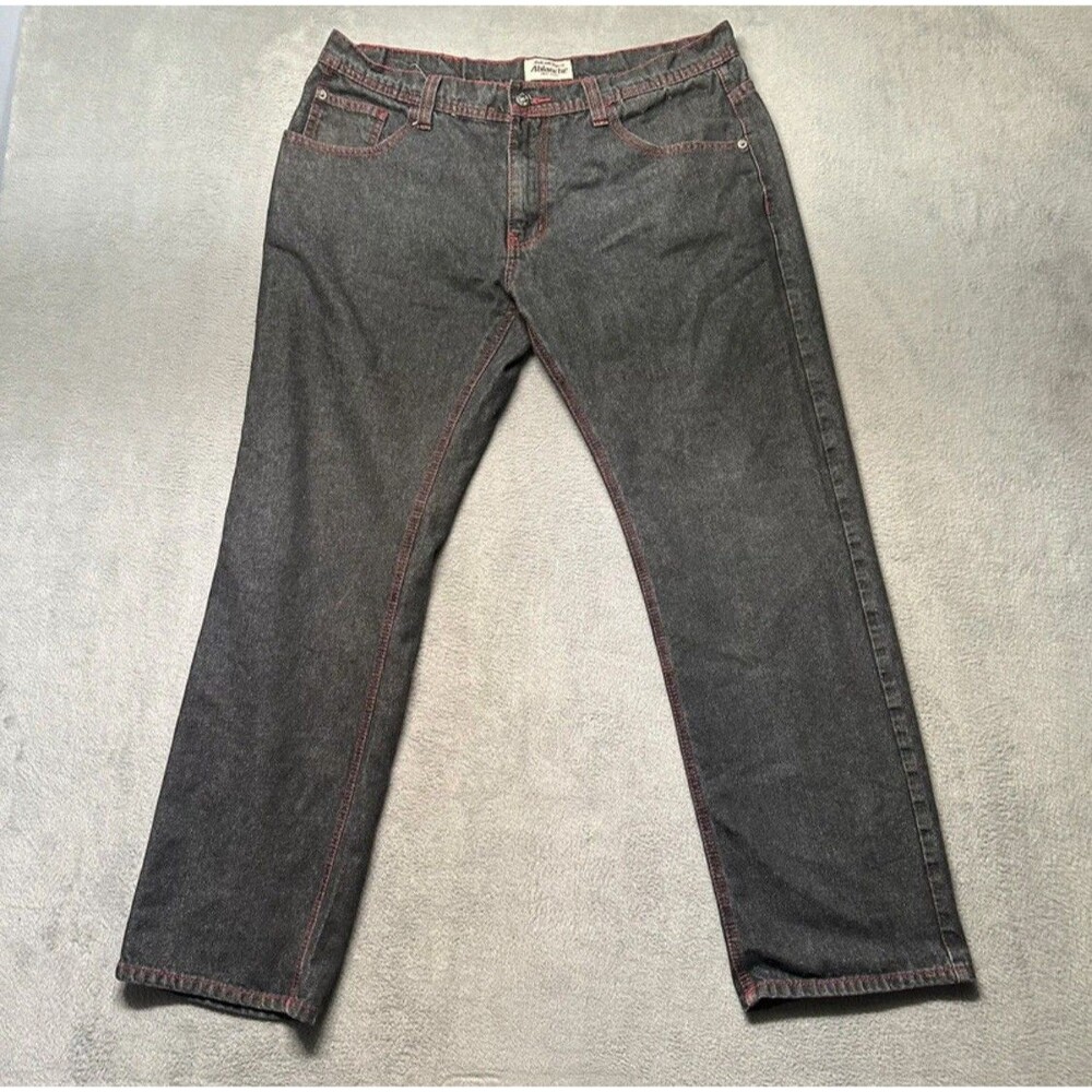 Ablanche Mens 36x34 Straight Leg Jeans Black Red Stitch Y2K Streetwear EUC